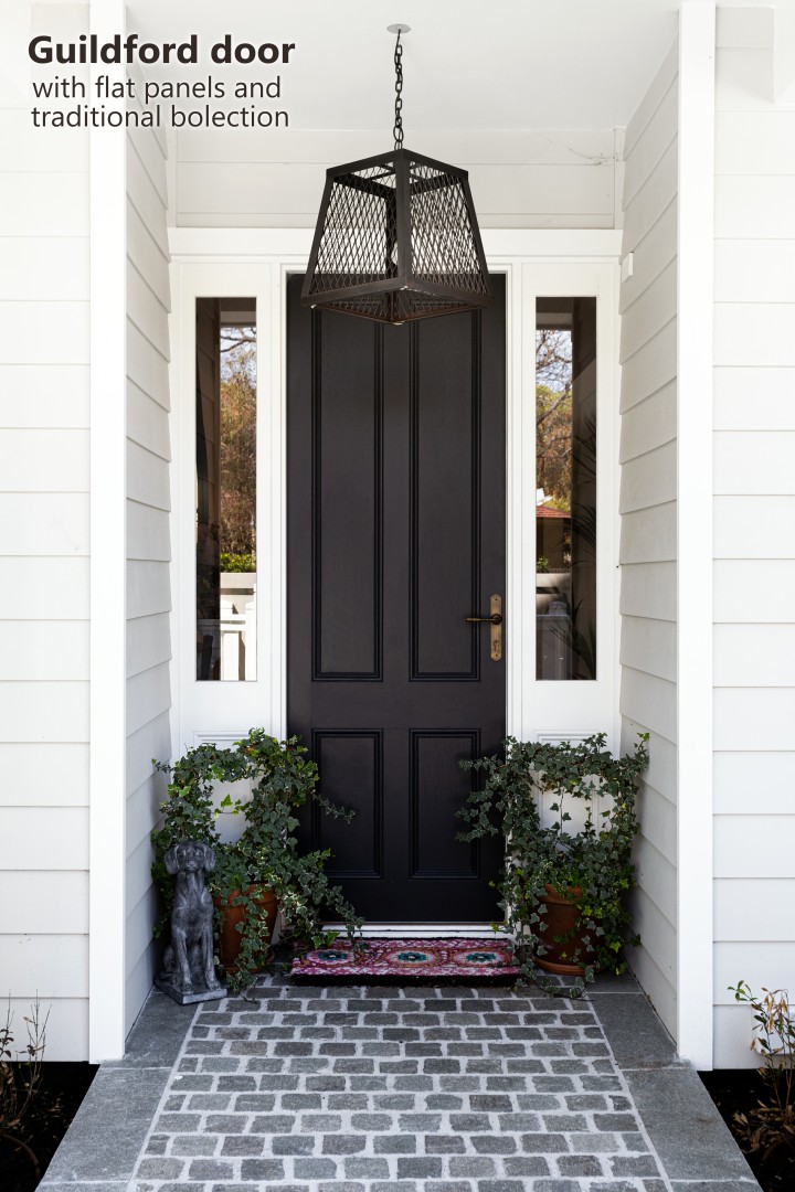 Guildford door with flat panels and traditional bolection Cedar West
