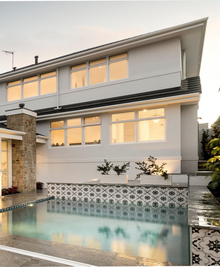 Awning windows timber painted white Cedar West