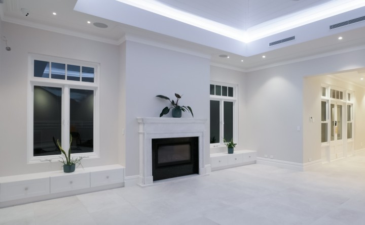Casement windows fireplace Cedar West