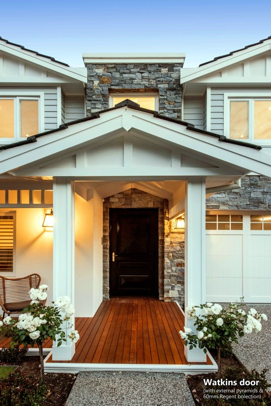 Watkins timber panel entry door Hamptons home Cedar West