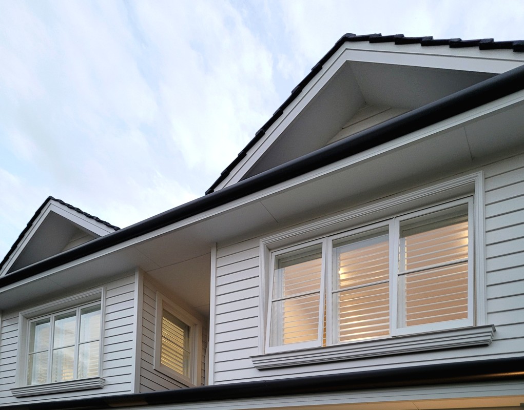 Awning window timber painted white Cedar West