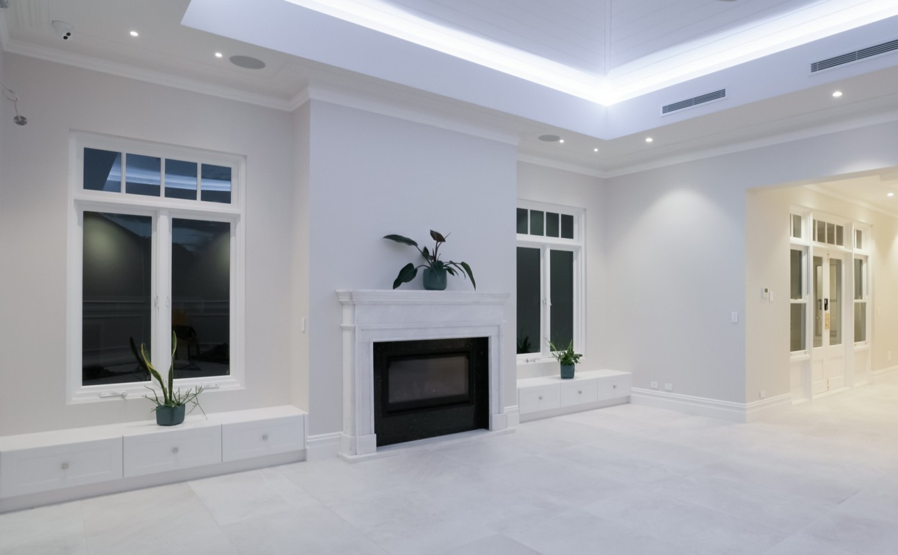 Casement windows fireplace Cedar West