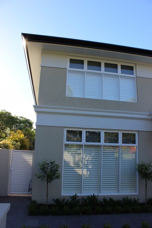 Awning window painted white timber upper level Cedar West