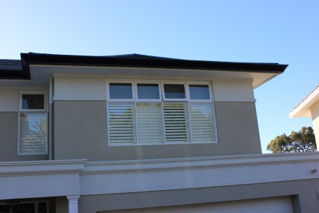 Awning window shutters white painted timber Cedar West