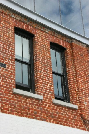 Double hung windows external timber painted black Cedar West