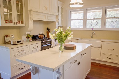 Double hung windows kitchen painted white traditional