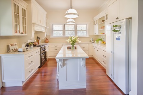 Double hung windows painted white kitchen timber Cedar West