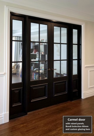 Carmel door Bondi bolection raised panels custom glazing bars Cedar West