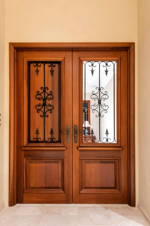 Chatsworth wrought iron internal door with timber panel Cedar West