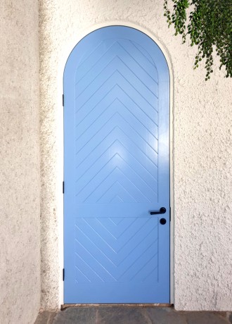 Custom curved door blue chevrons Cedar West