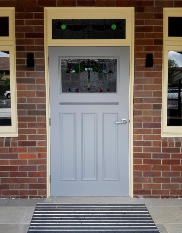 Custom timber door with leadlight Cedar West