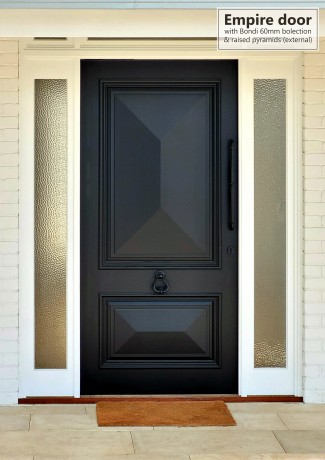 Empire pivot door obscure cathedral glass Cedar West