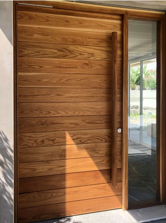 Mighton tongue groove timber door with timber handle Cedar West