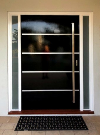 Mosman door four metal strips painted black Cedar West