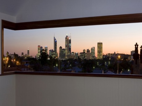Fixed window frame view city timber Cedar West