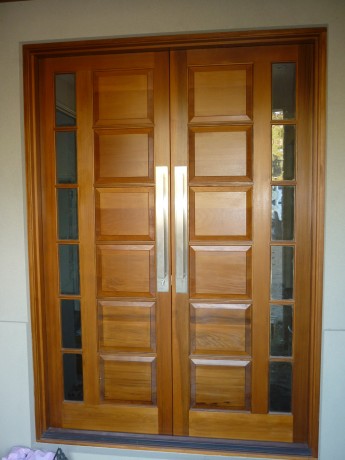 Hamilton double door timber Cedar West glass panels