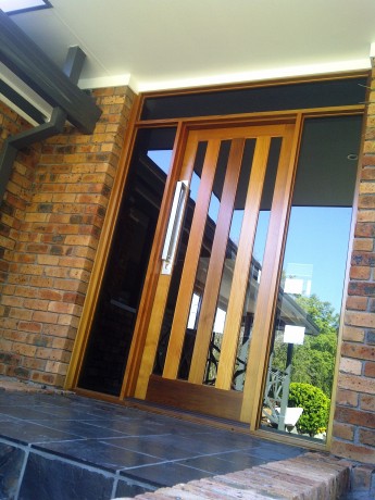 Regatta 4 timber entrance door full length glass panels Cedar West