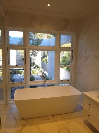 Double hung solid timber window bathroom Cedar West